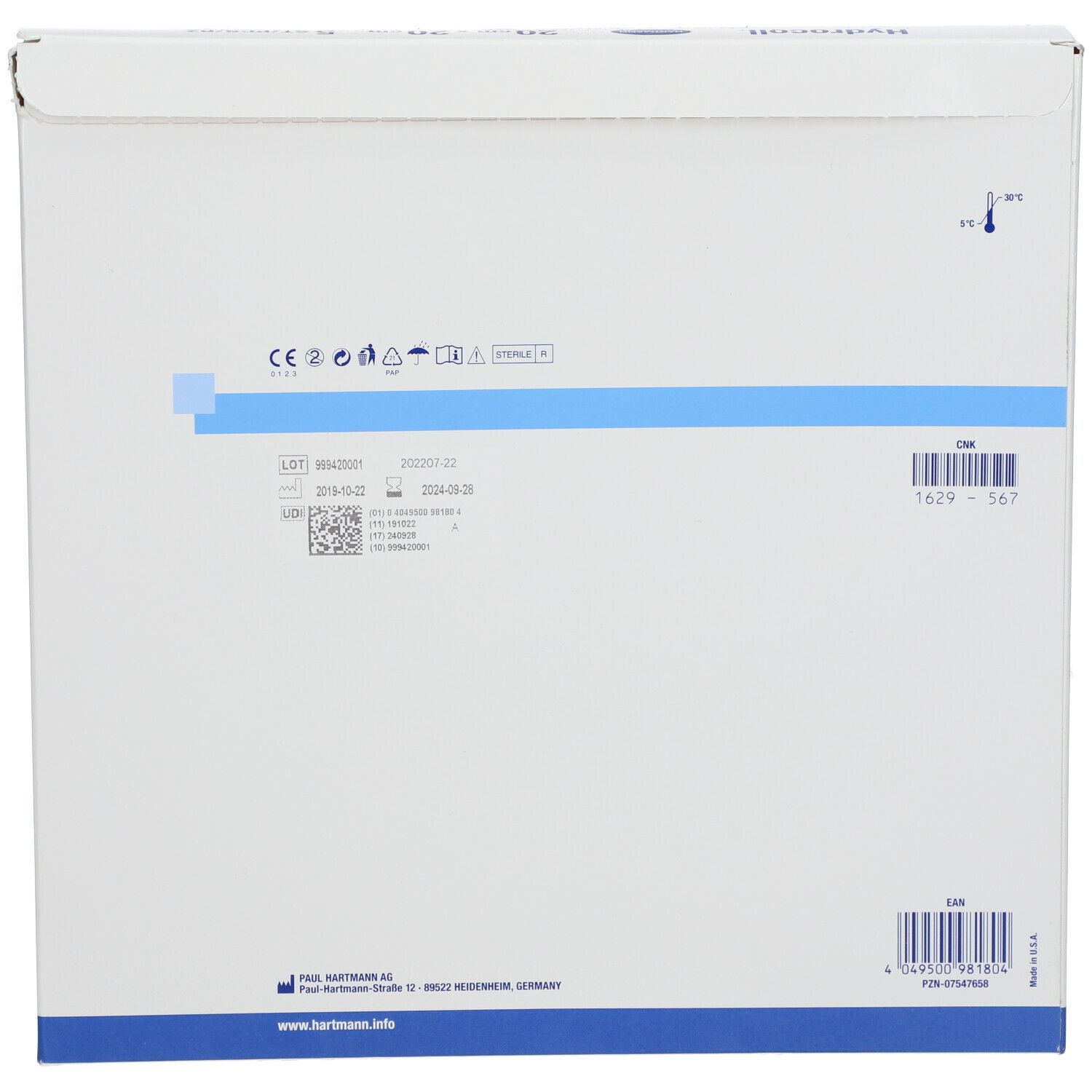 Hartmann Hydrocoll 20x20cm 9007492