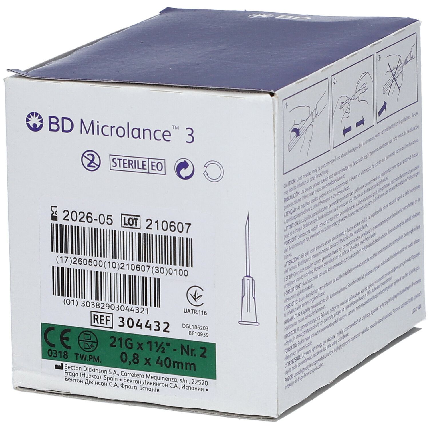 BD Microlance 3 Épingle 21G 1 1/2 RB 0.8x40 mm Vert