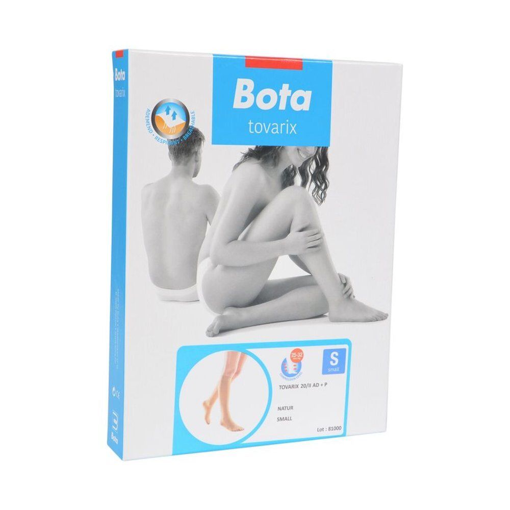 Boîte Bota tovarix 20/Ii Sock Ad +P Nat. Petit. Illustration d'une femme et d'un homme. Informations produit et indications de taille.