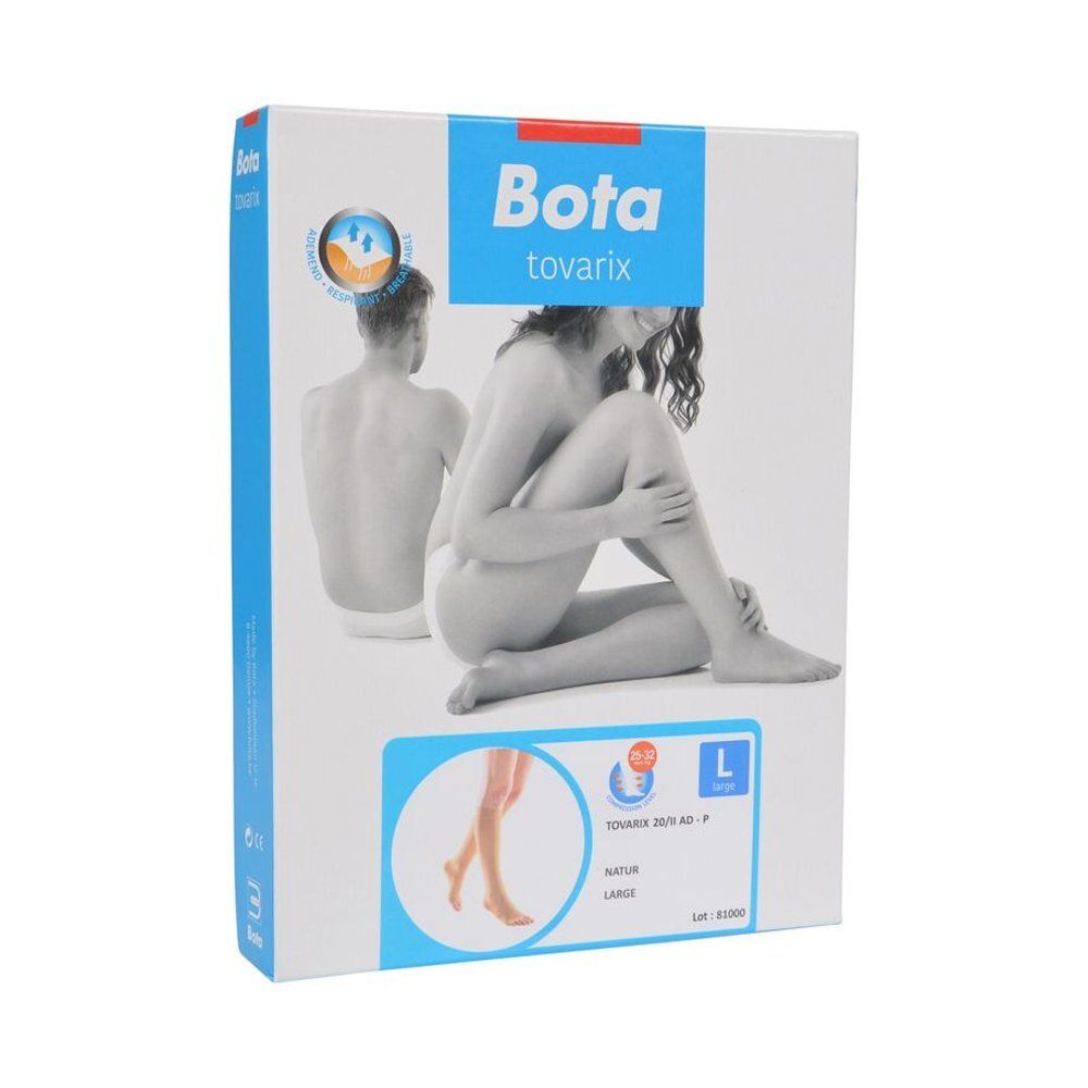 Verpakking Bota tovarix. Opschrift: Bota tovarix, L, Natur. Afbeelding van vrouw en been.