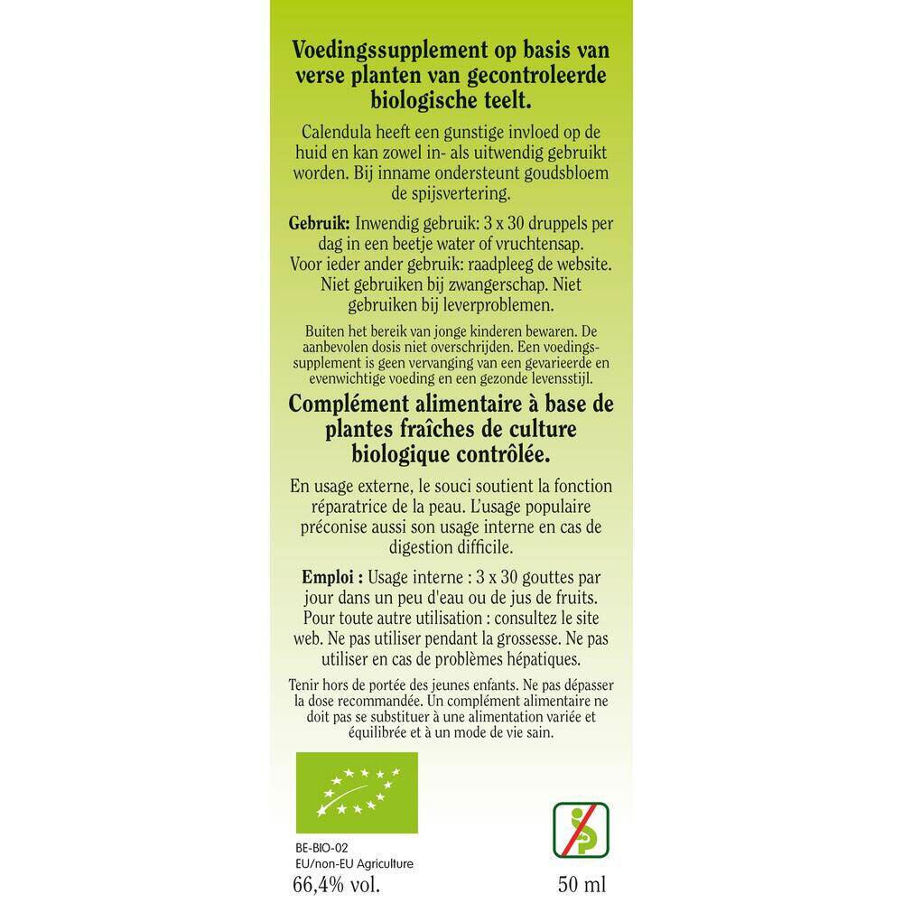 Biover Calendula officinal – Peau éclatante – Au souci – Teinture végane bio 50 ml