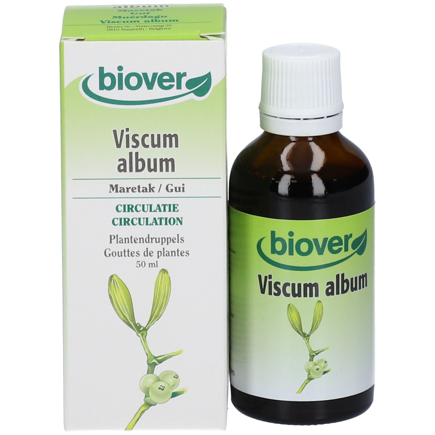 Flacon et emballage du produit. Flacon brun, emballage blanc-vert. Nom du produit et logo visibles.