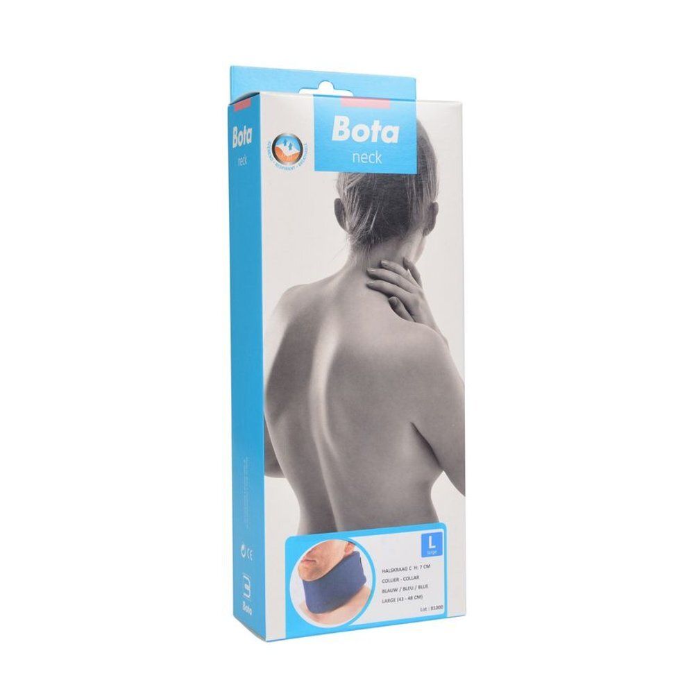 Emballage de collier cervical Bota. Vue arrière d'une personne. Taille L.