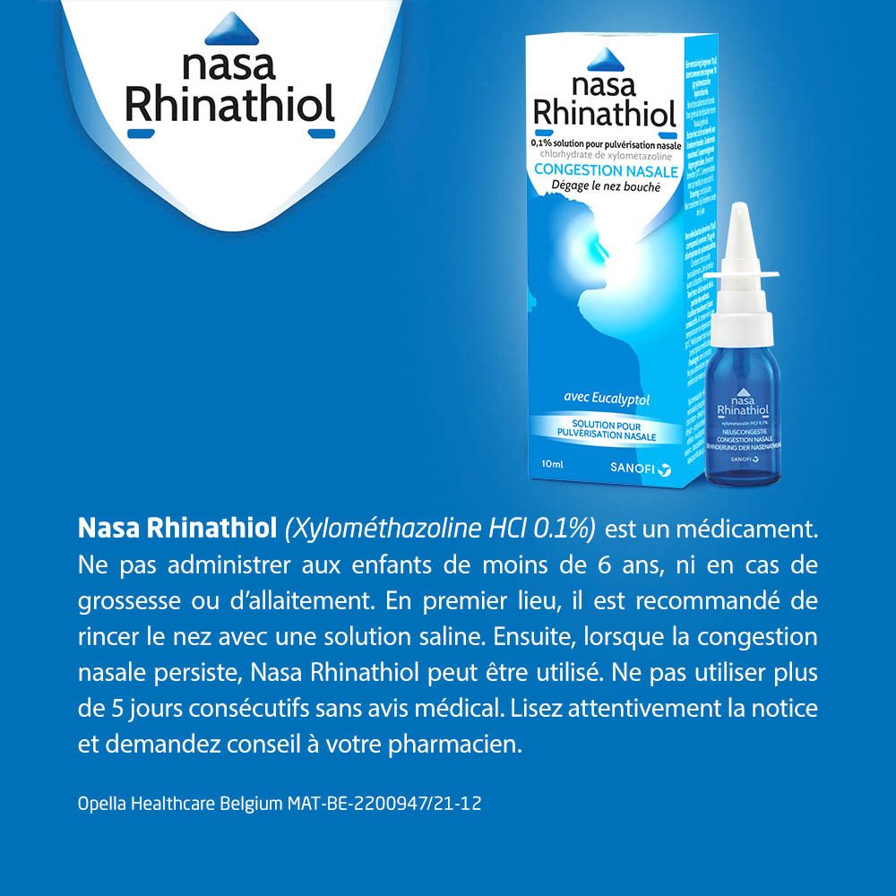 Nasa Rhinathiol 0,1% |  Nez Bouché | Spray nasal