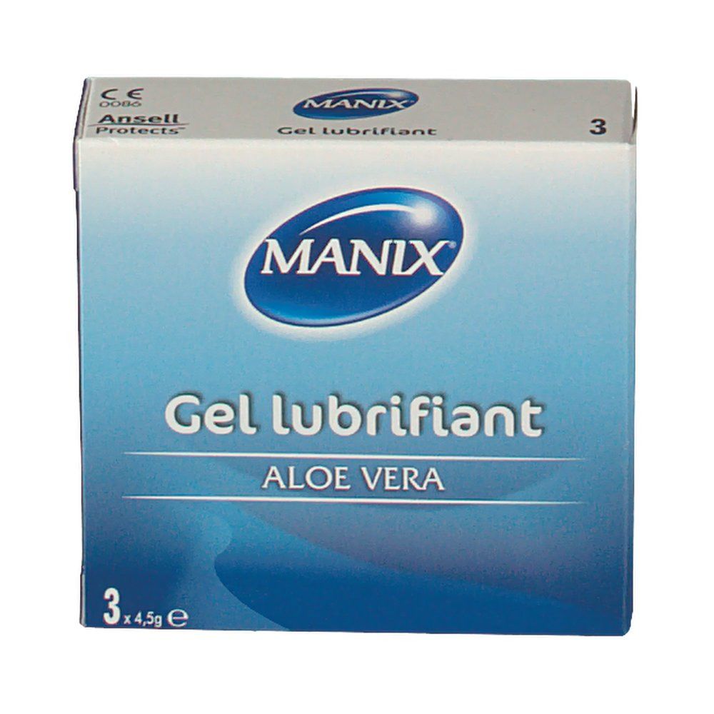 Doos "MANIX Gel lubrifiant" Aloe Vera. 3 x 4,5g. CE-markering.