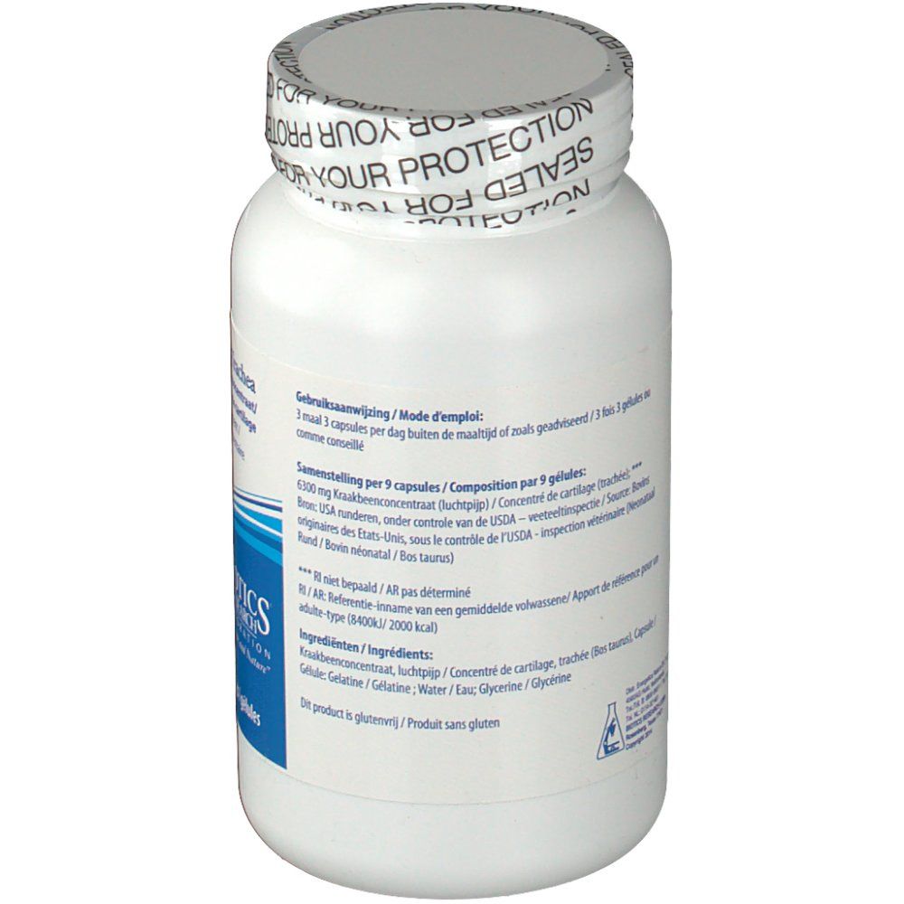 Dos d'un flacon blanc. Texte: Mode d'emploi, composition, ingrédients. Sceau: Sealed for your protection.