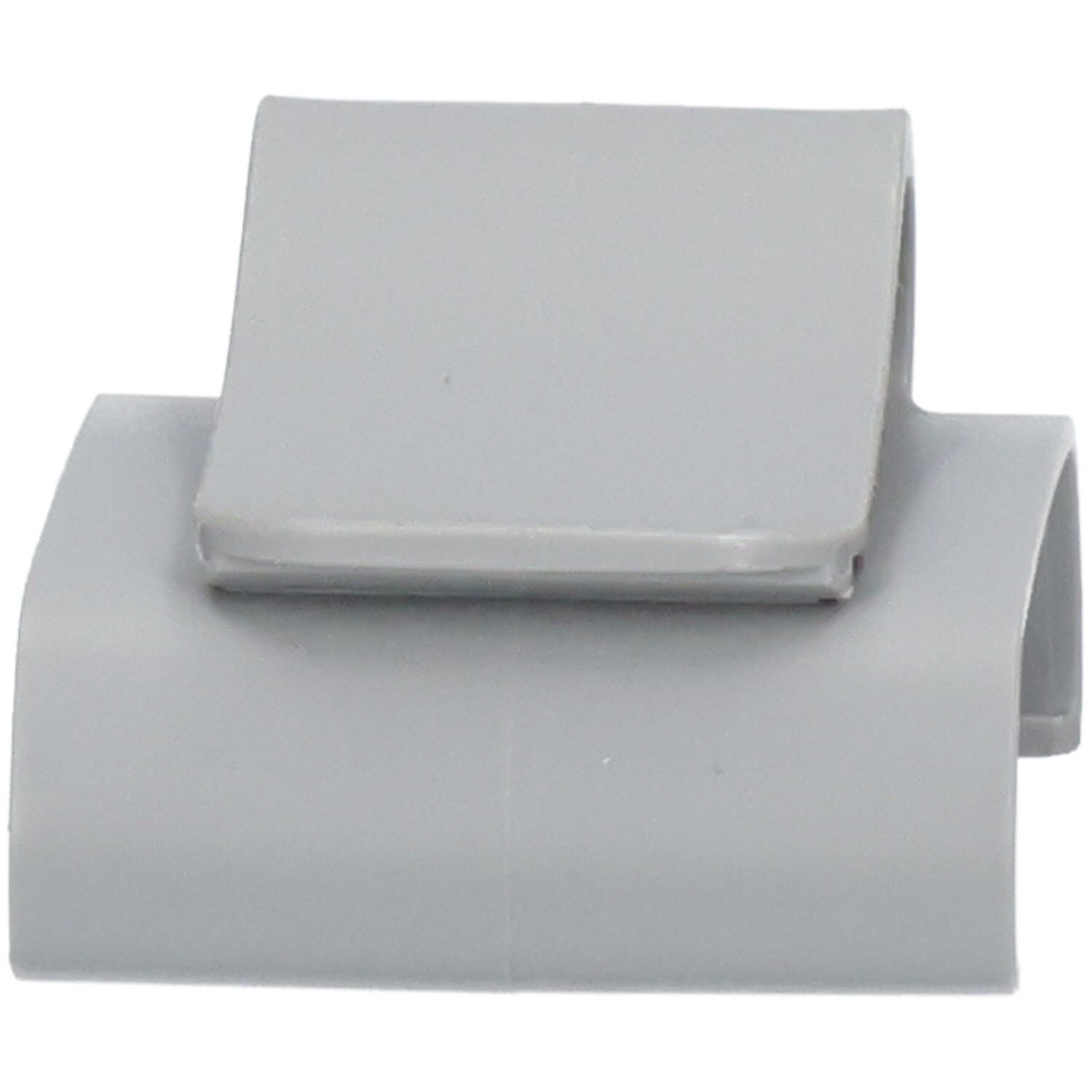 Clip de ceinture gris en plastique, vue latérale.