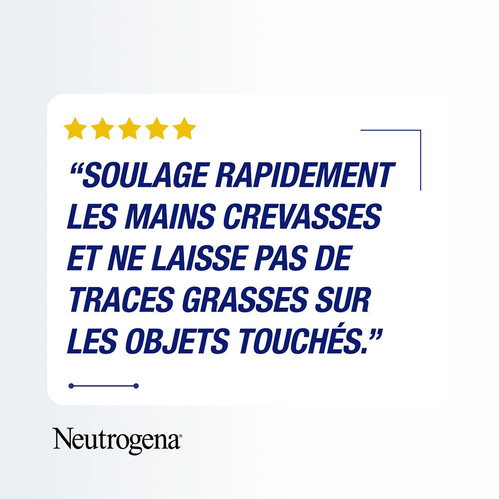 Citation: Soulage rapidement les mains crevassées et ne laisse pas de traces grasses. Logo Neutrogena.