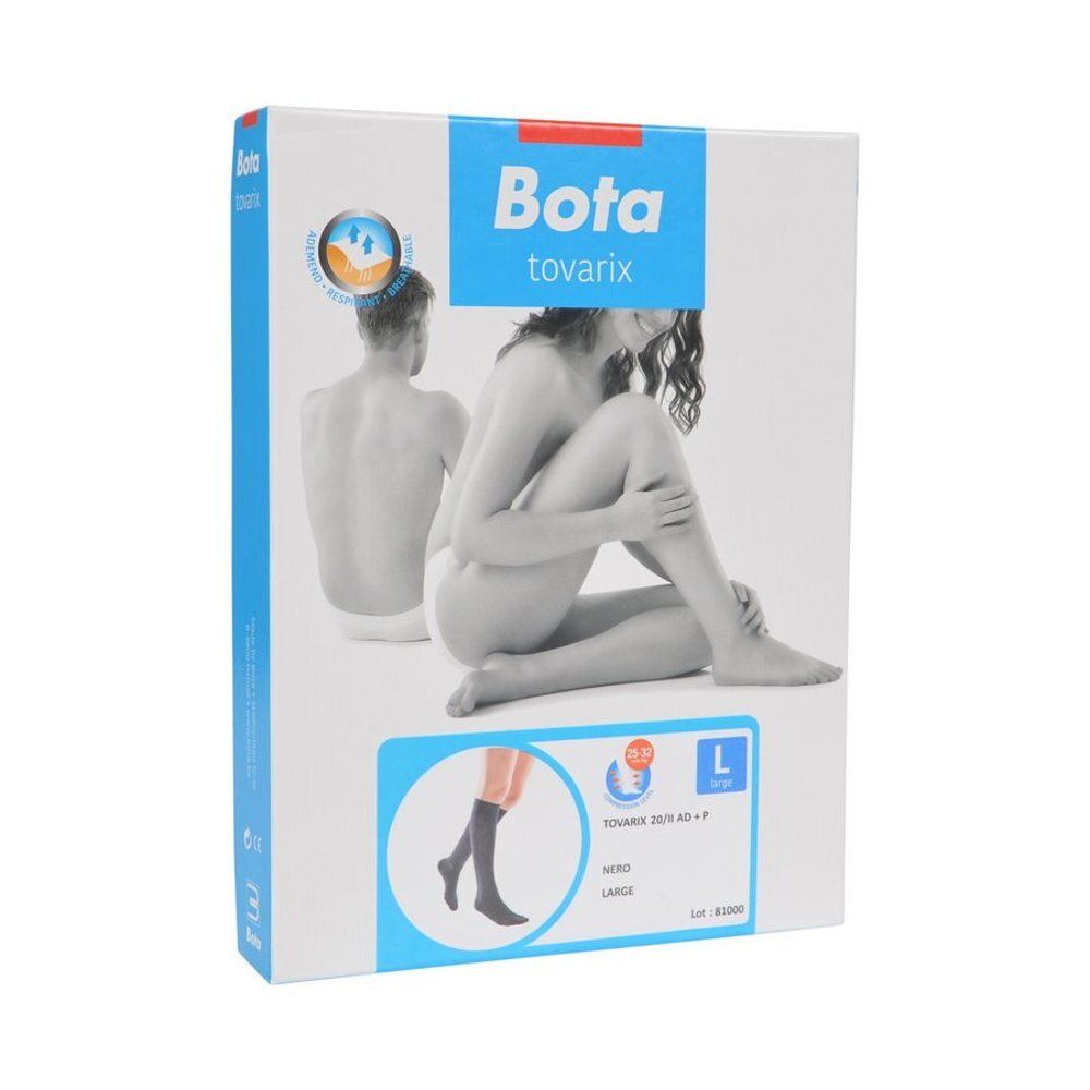 Emballage de bas genou Bota Tovarix 20/II AD + P Nero L. Vue de face avec image du produit, logo et indication de taille.