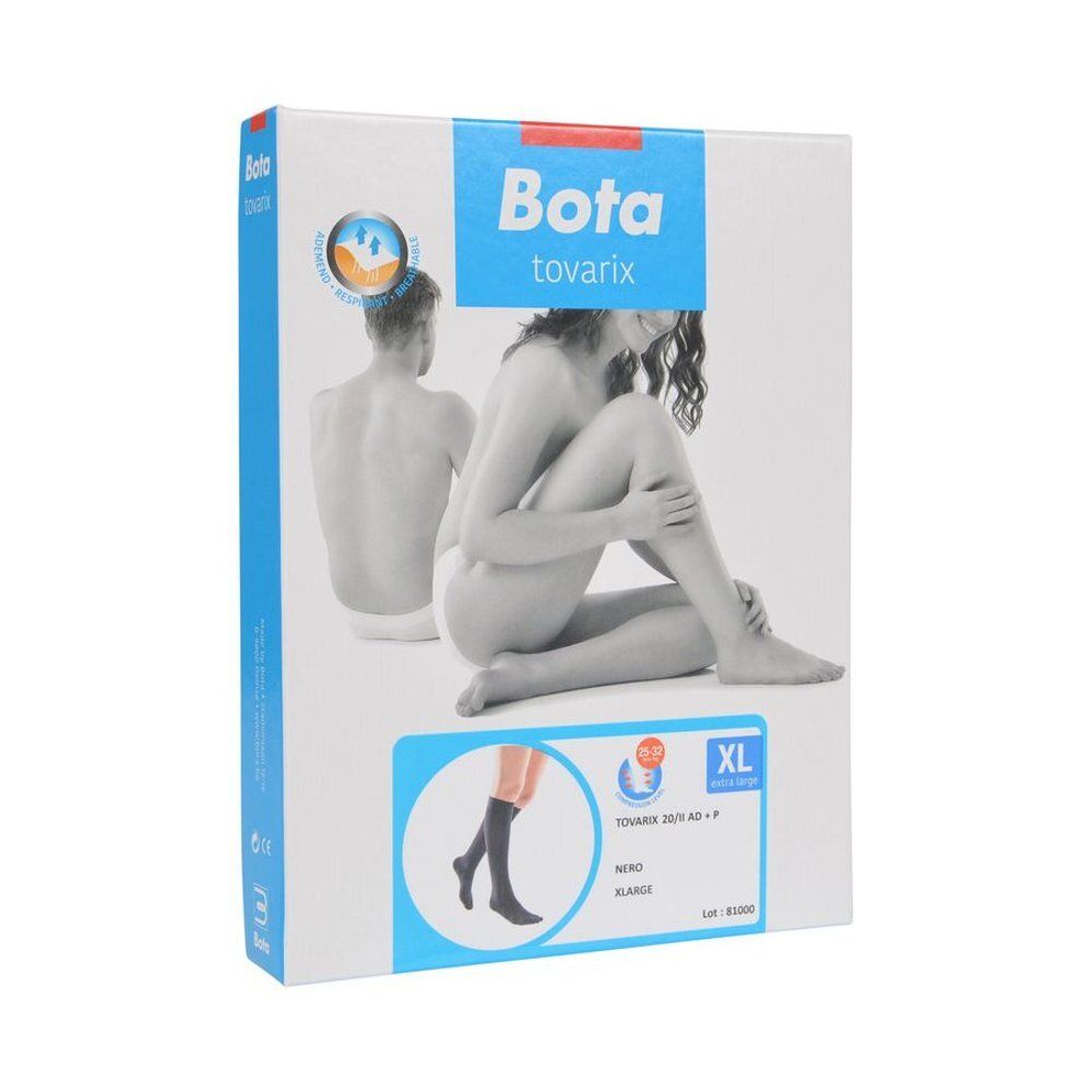 Verpakking van Bota tovarix. Zwarte kniekousen, XL. Opschrift: Tovarix 20/II AD + P Nero.