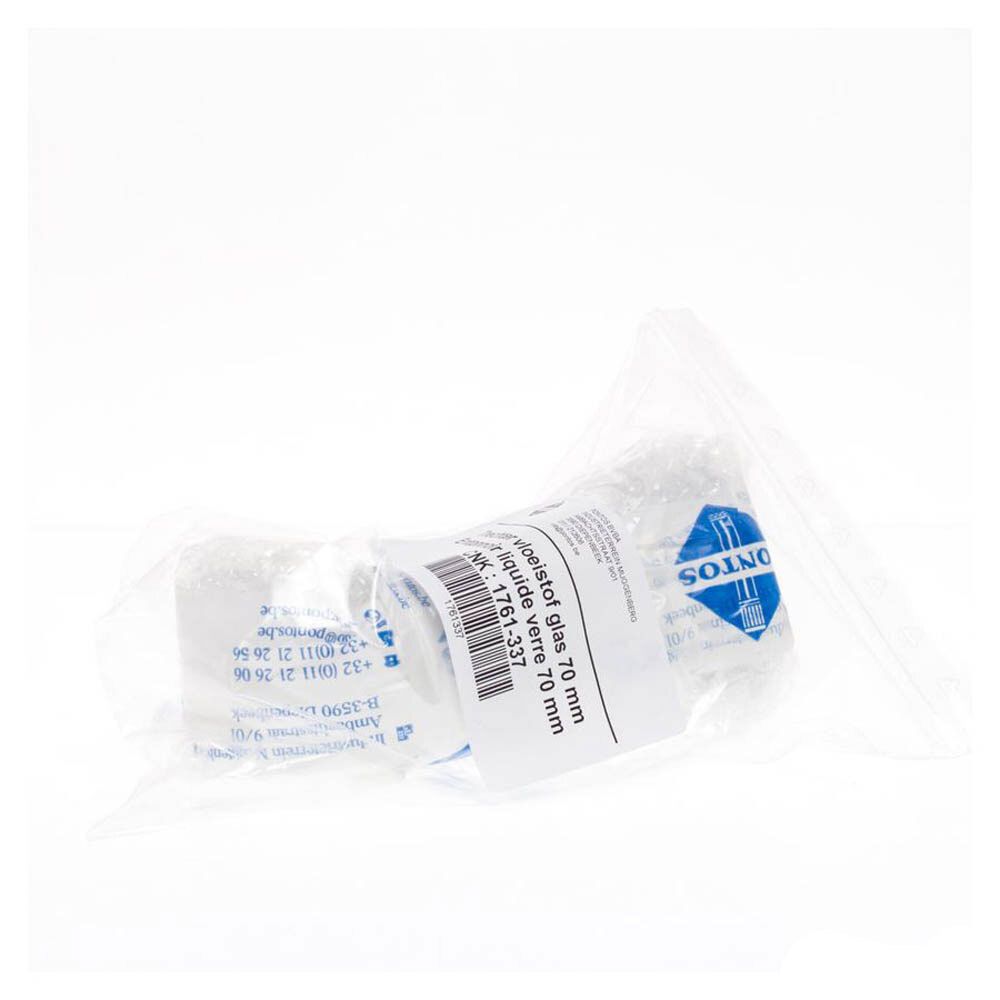 Produit emballé. Étiquette avec nom du produit : Entonnoir liquide verre 70 mm. Marque : SOING. Emballage transparent.