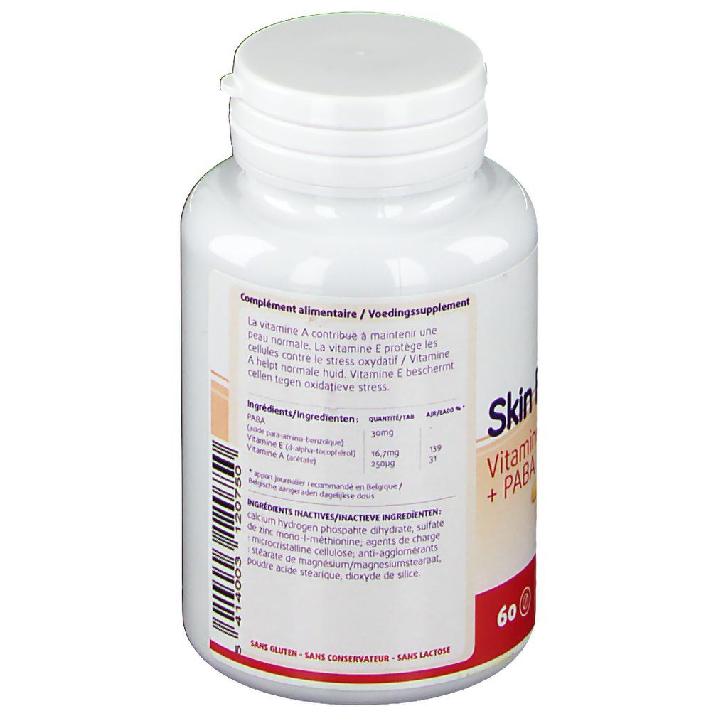 Achterkant van een witte fles met capsules. Tekst: Ingrediënten, voedingswaarde. Merk: Leppin.