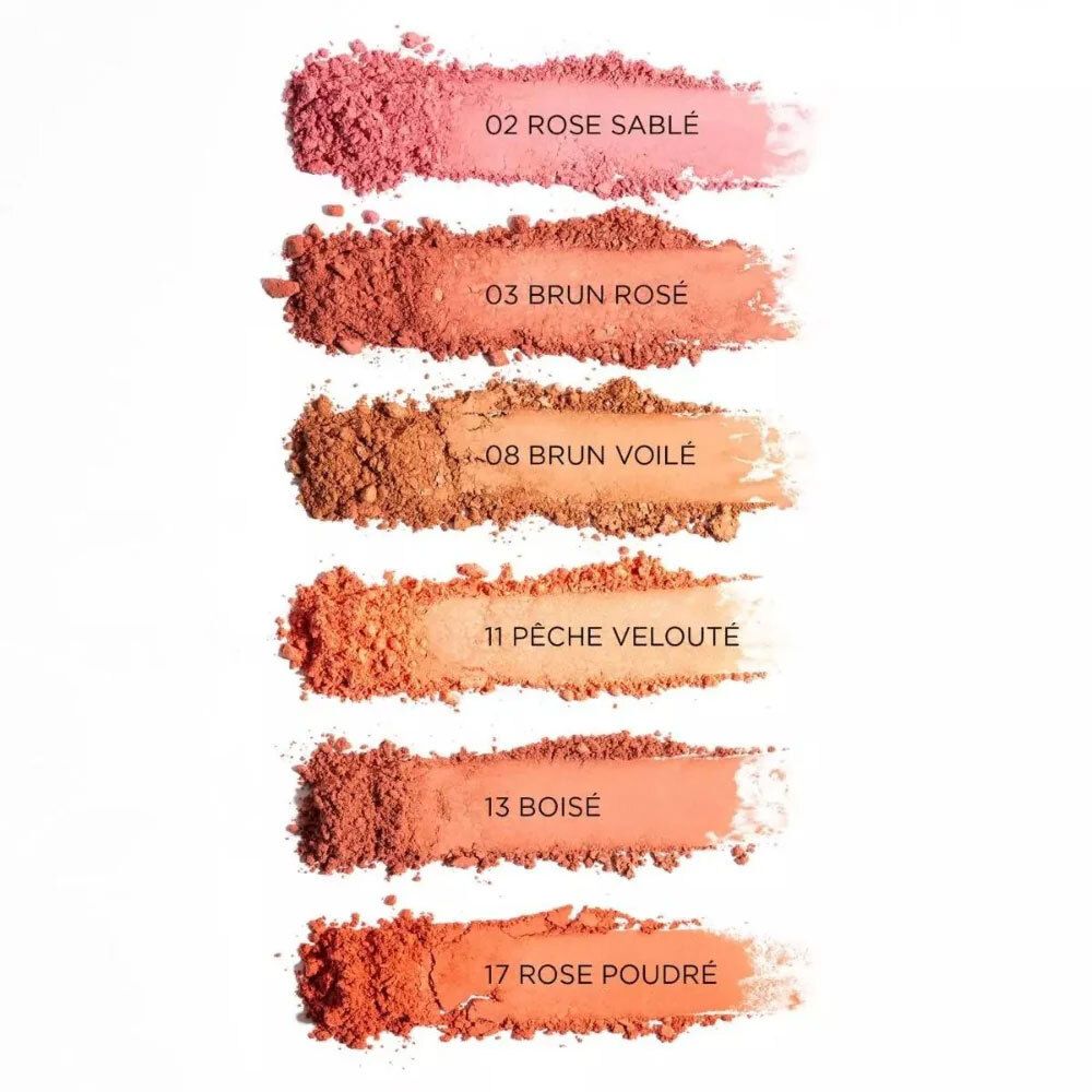 Poeder blush kleurstalen. Verschillende kleuren, genummerd.