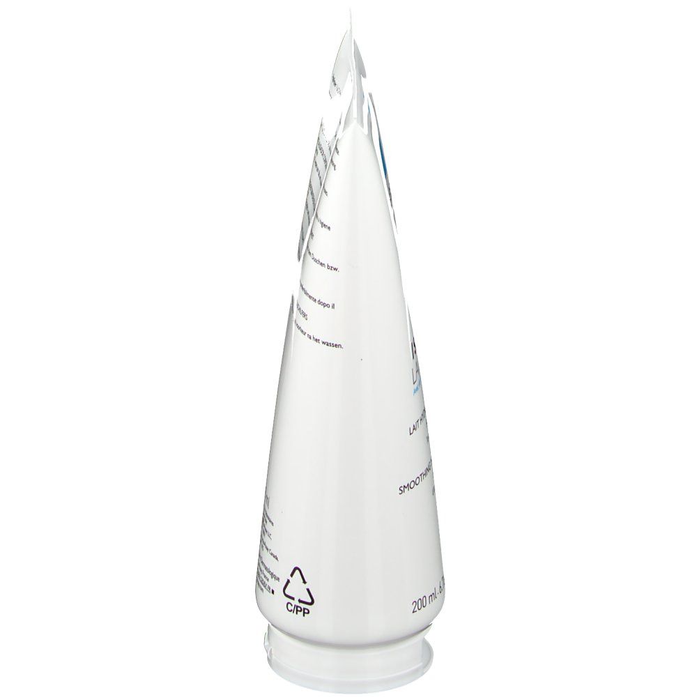Zijaanzicht van de witte tube. Tekst en recyclingsymbool. Onder: 200 ml.