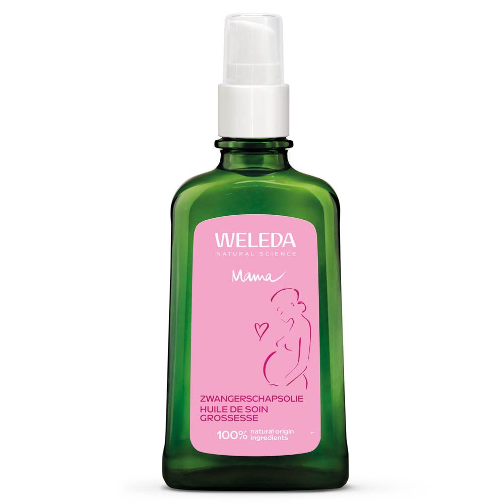 Weleda Zwangerschapsolie: fles met pomp. 100ml. Natuurlijke ingrediënten.
