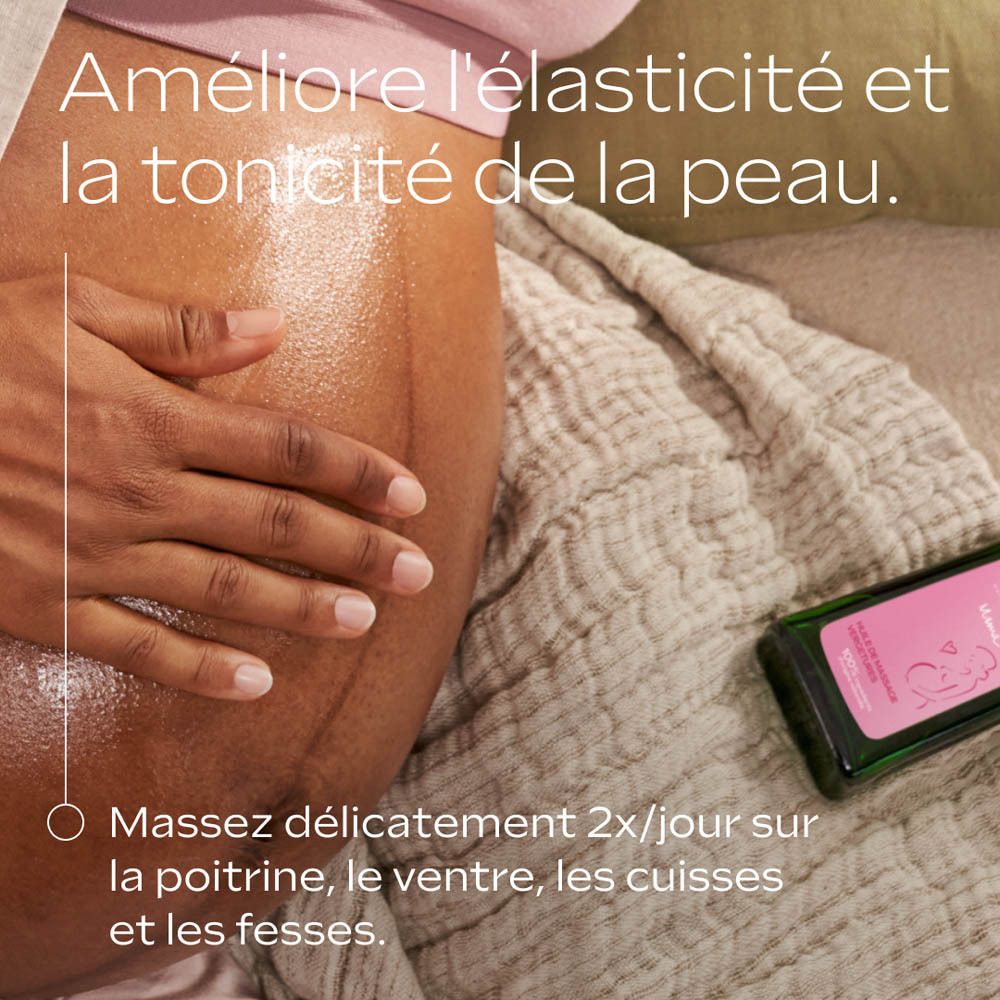 Huile de soin grossesse Weleda: flacon avec pompe. 100ml. Avec sceau pour 100% d'ingrédients naturels.