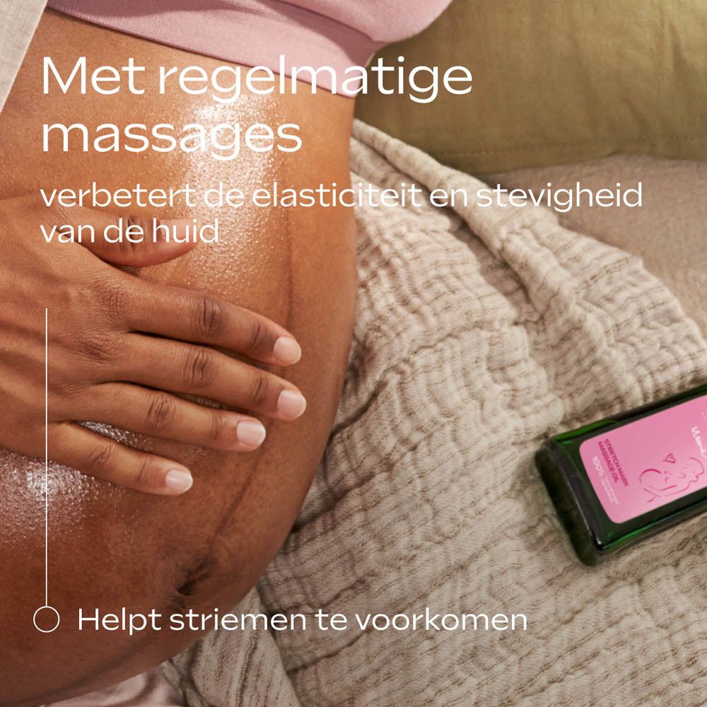 Weleda Zwangerschapsolie: aanbrengen op zwangere buik. Voorkomt en vermindert striae.