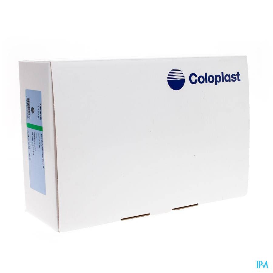 Witte doos met Coloplast-logo. Etiket met productinformatie op de zijkant.