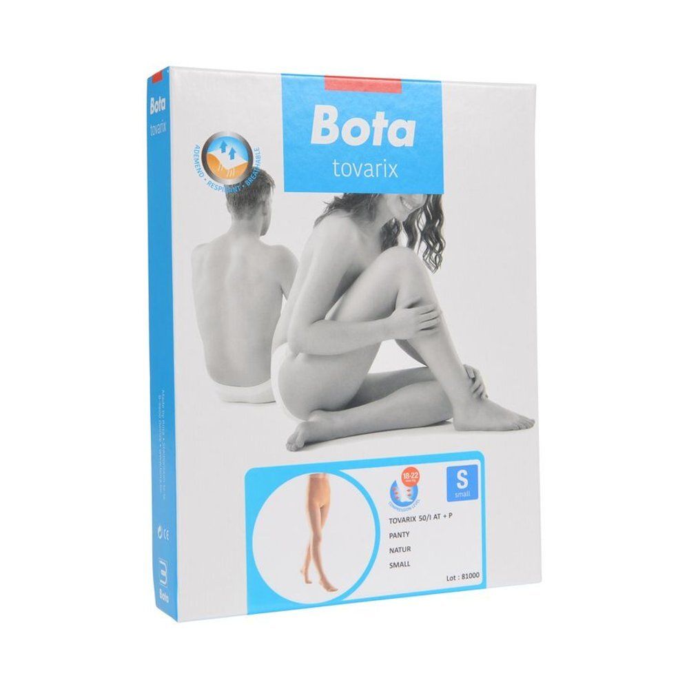 Verpakking van Bota Tovarix 50/I Panty AT +P Natur Small. Productnaam, vrouw en man, en productillustratie.