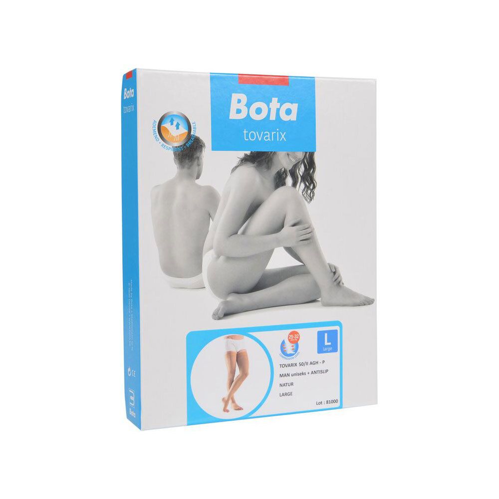 Verpakking Bota Tovarix. Opschrift Bota Tovarix, afbeelding van personen, maat L.