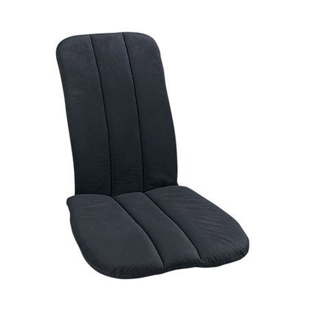 Zwart BetterBack rugkussen. Verticale stiksels. Ergonomische vorm.