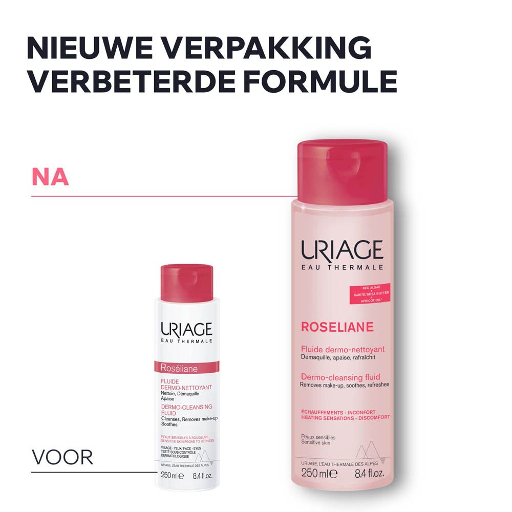 Vrouw met tekst: Zachte reiniging voor gevoelige huid met roodheid. Dermatoloog.