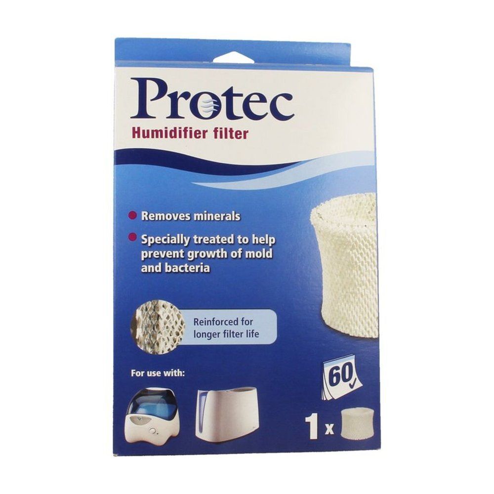 Filtre pour humidificateur. Emballage avec image du produit et informations. Contient un filtre.