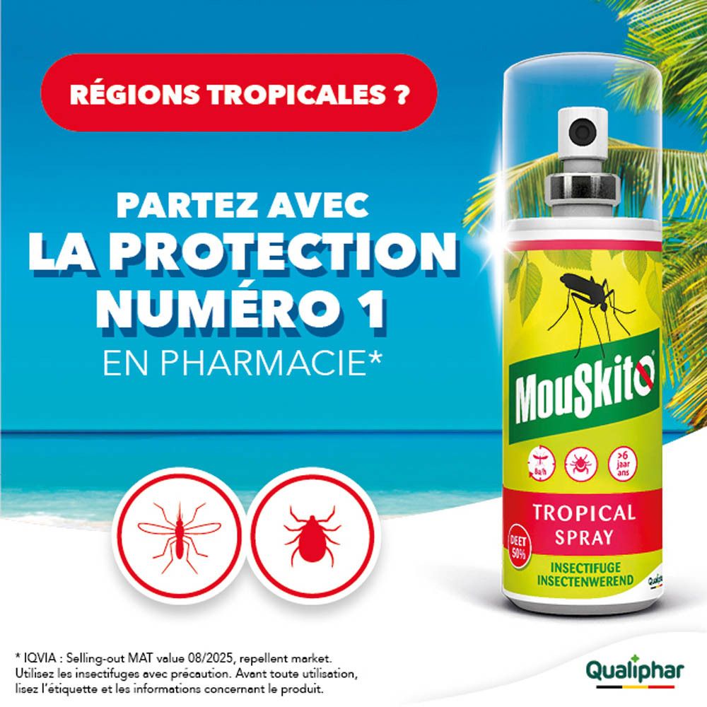 Mouskito Tropical Spray Insectifuge, protection pour régions tropicales.