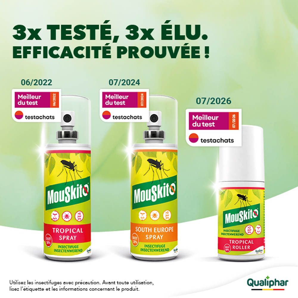 Mouskito Tropical Spray Insectifuge, 3x testé, efficacité prouvée.