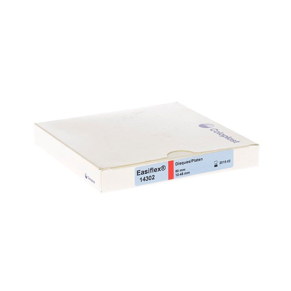 Witte doos met productnaam en maatindicatie. Merk Coloplast. Blauwe en rode accenten.