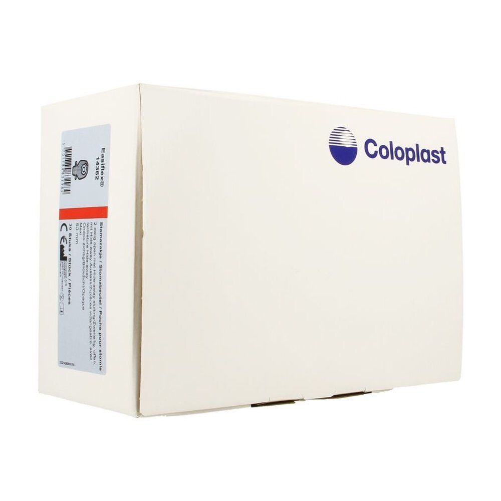 Witte doos met Coloplast-logo. Rode streep en tekst links. Productnaam zichtbaar.