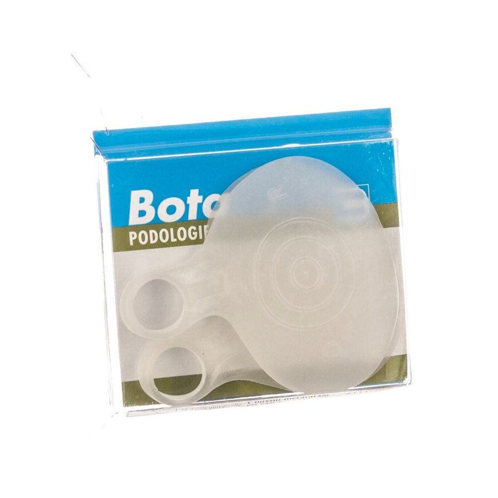 Een transparant voetkussen in een transparante verpakking met "Bota podologie" logo.