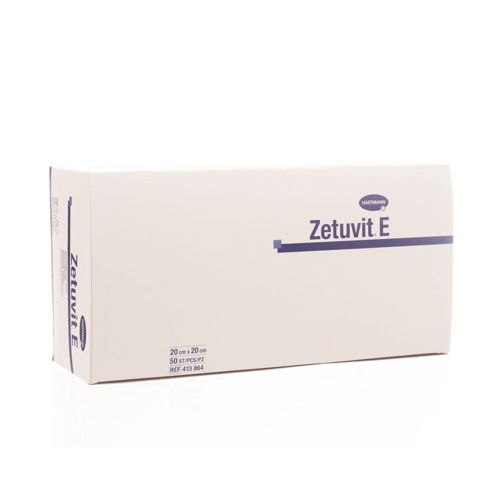 Verpakking Zetuvit E kompressen 20x20 cm, 50 stuks.