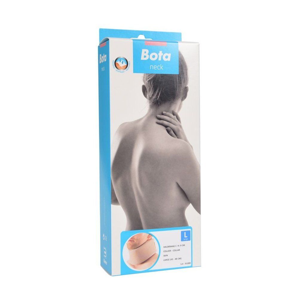 Emballage avec collier cervical. Marque Bota. Illustration d'une personne avec un collier.