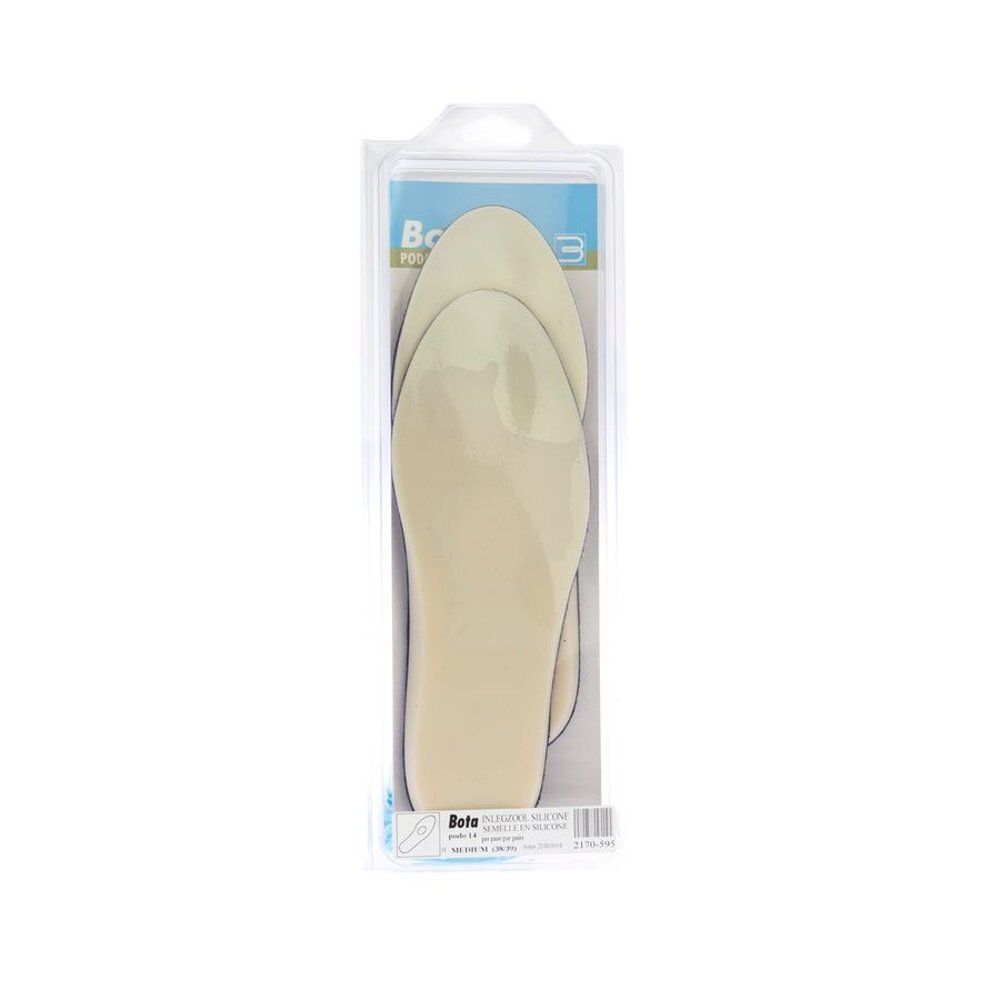 Twee beige inlegzolen in verpakking. Merk Bota. Voor schoenen.