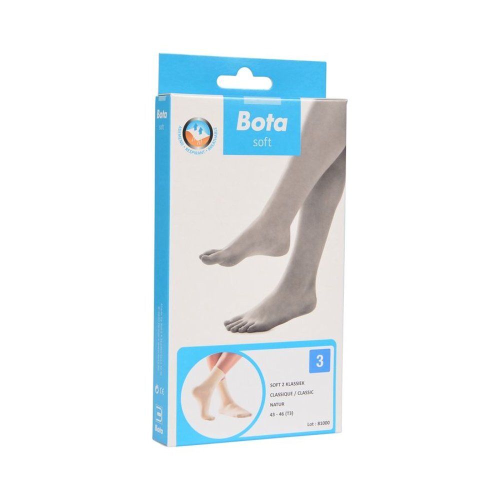 Verpakking van Bota Soft 2 Klassiek kousen. De verpakking is wit en blauw.