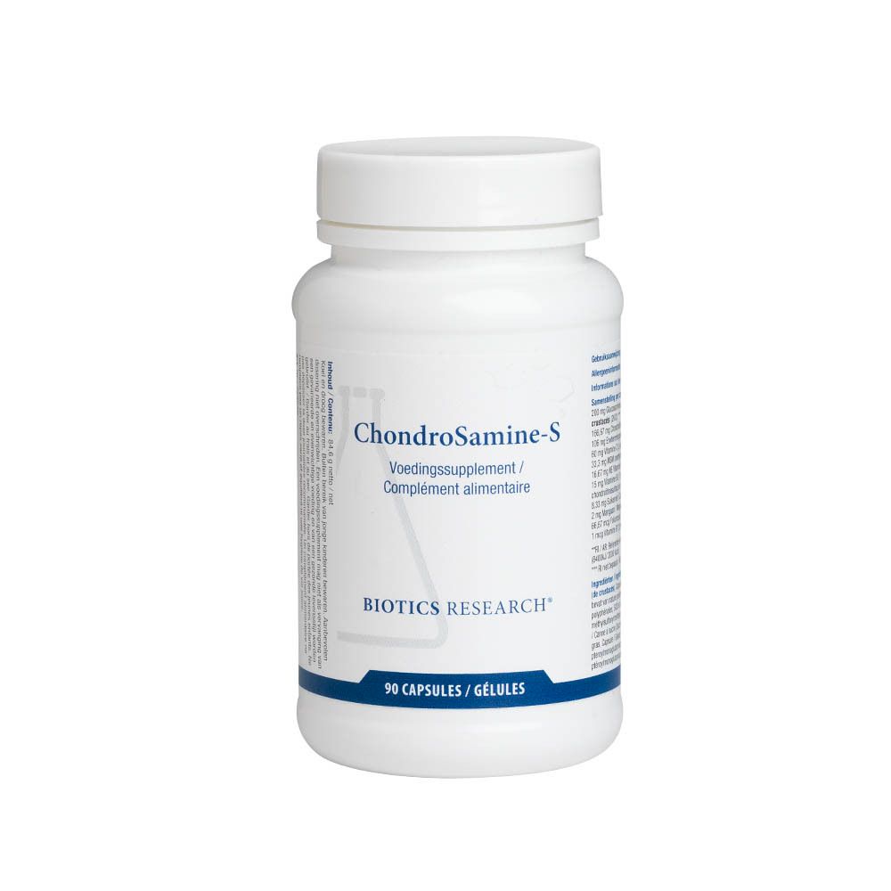 Witte fles ChondroSamine-S, 90 capsules. BIOTICS RESEARCH. Dop.