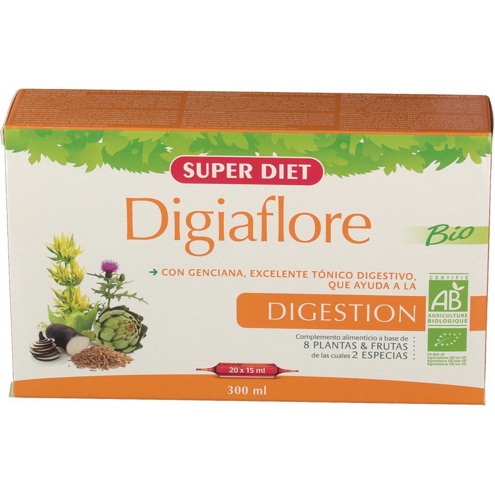 Boîte en carton avec nom et logo du produit. Texte en espagnol. Certification Bio visible.