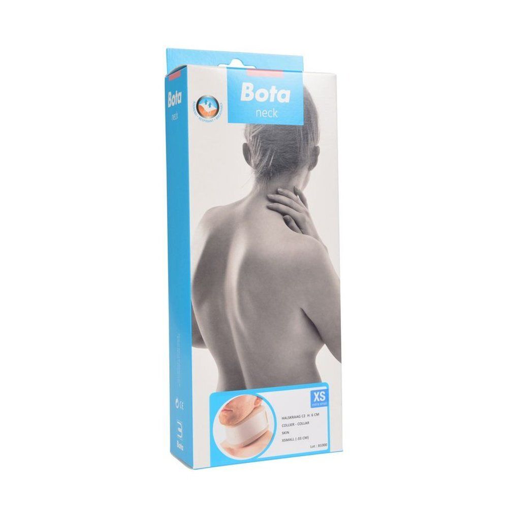 Boîte Bota pour collier cervical. Bleu et blanc. Taille XS. Vue arrière.