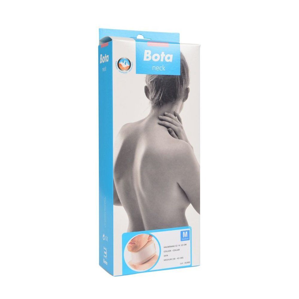 Emballage de collier cervical. Blanc et bleu. Nom du produit: Bota neck. Taille M.