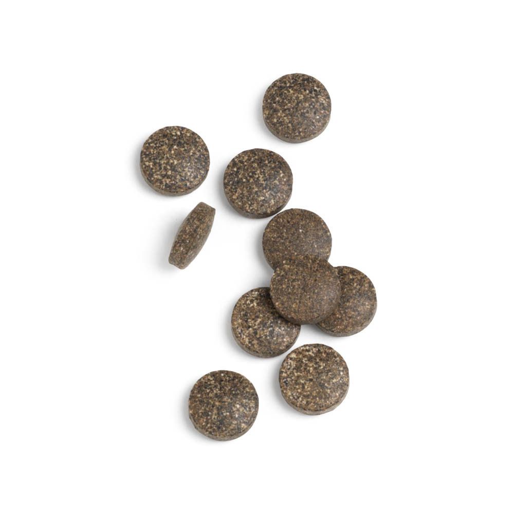 Tabletten naast een witte fles. Livo-Guard. BIOTICS RESEARCH. 180 tabletten.