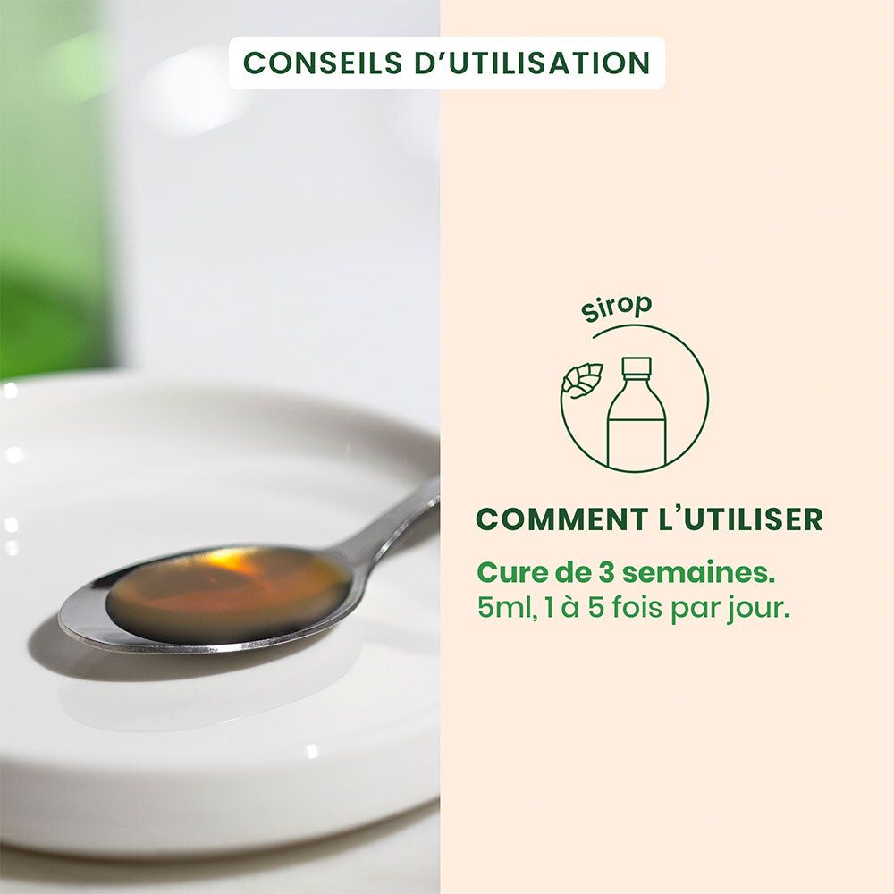 Bouteille de Sirop Des Fumeurs Herbalgem. Inscription Sirop Fumeurs Poumons. Bio. Ingrédients: bourgeons de noisetier.