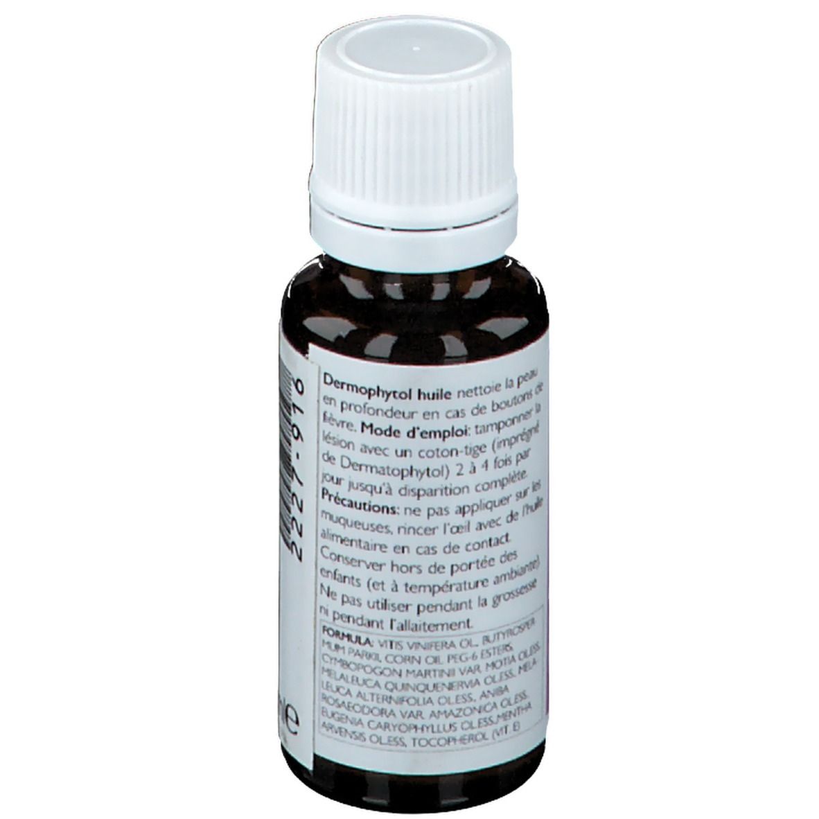 Bruine glazen fles met witte dop. Tekst in meerdere talen. Opschrift: 2227.916