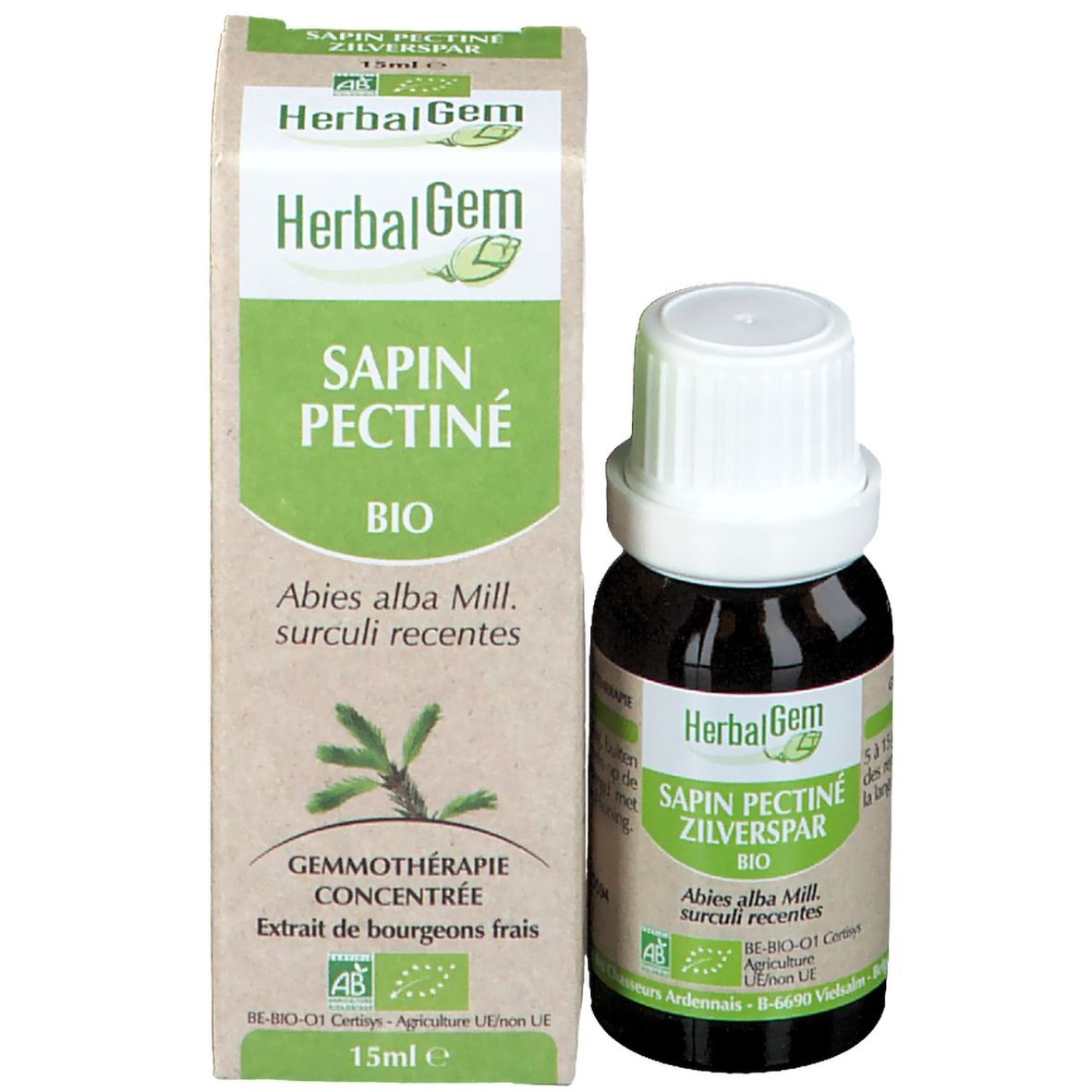 Emballage et flacon. Boîte avec nom du produit et logo. HerbalGem.