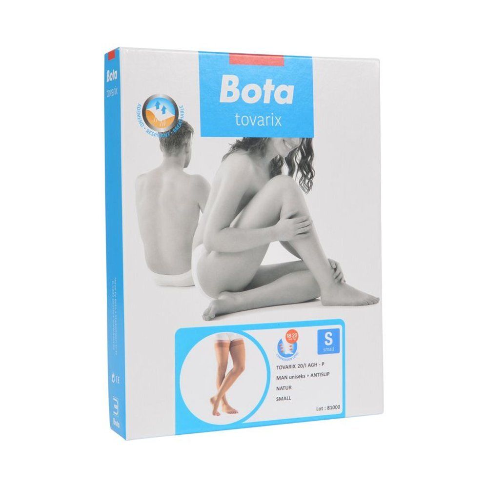 Verpakking van Bota tovarix. Afbeelding van een vrouw en een man. Productnaam, maat S en productinformatie.