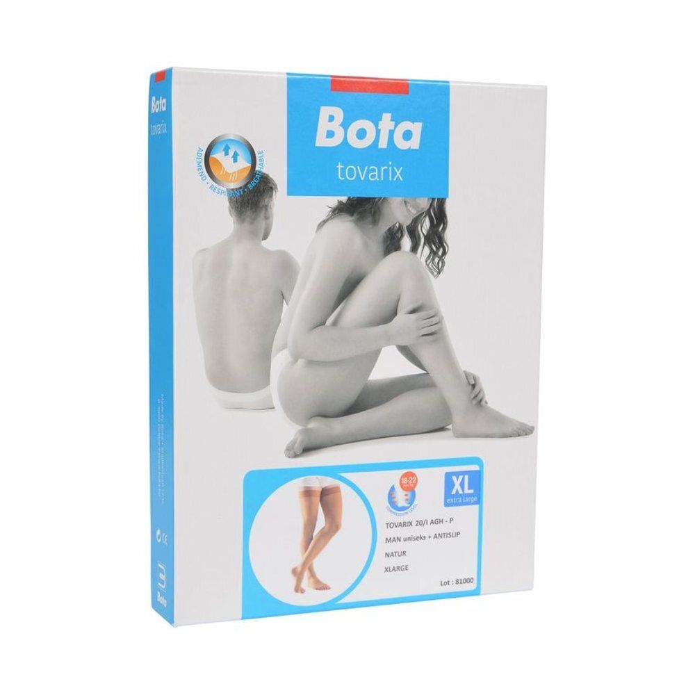 Emballage Bota tovarix. Taille XL. Image d'une femme avec des bas. Nom du produit et logo visibles.