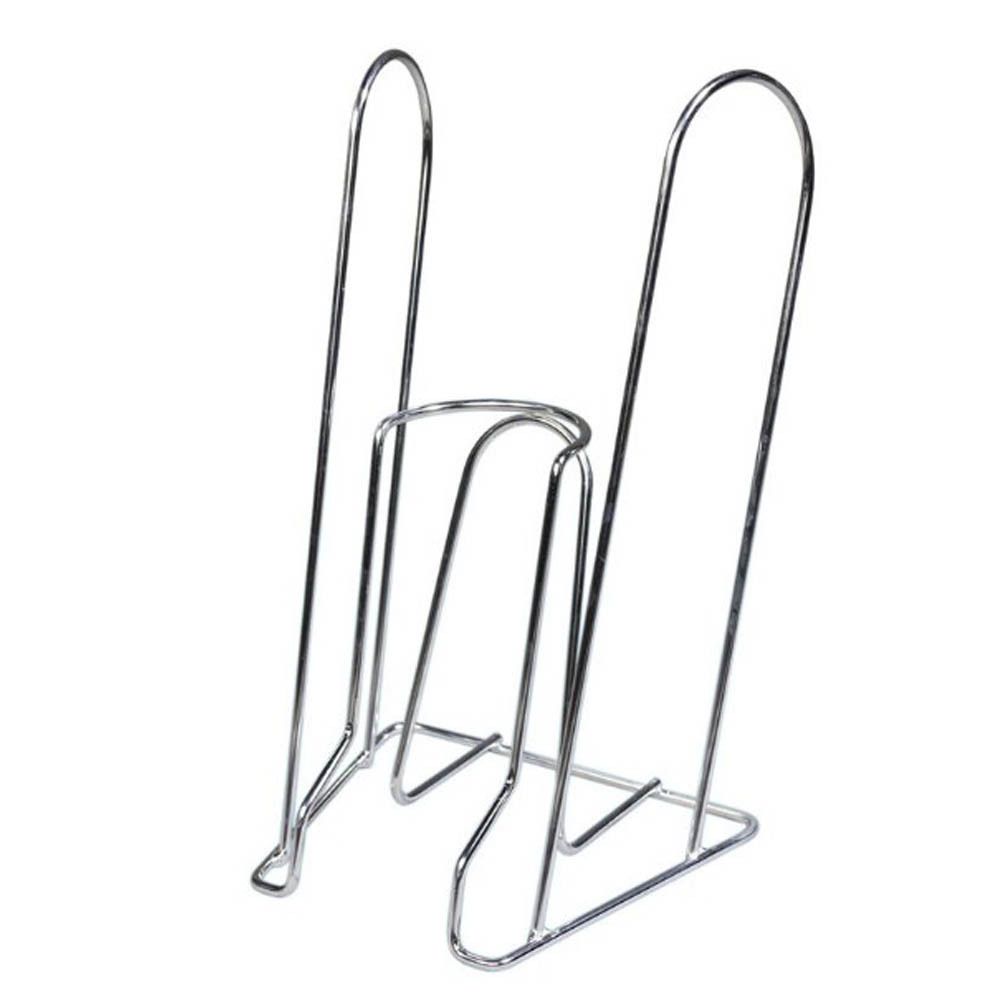 Metalen steun. Verchroomd metaal, open ontwerp. Twee verticale bogen, verbonden.