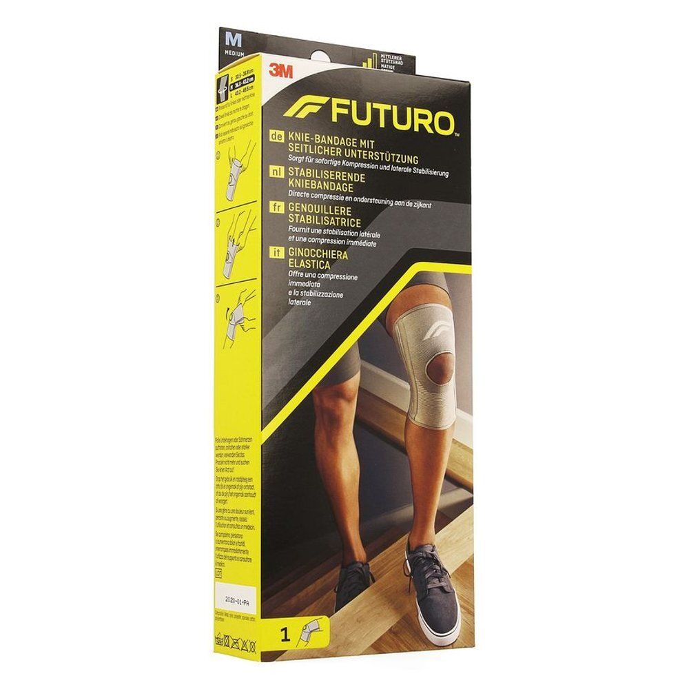 3M™ Futuro™ Sport Genouillère Stabilisateur, détail. Genouillère grise, avec ouverture pour la rotule.