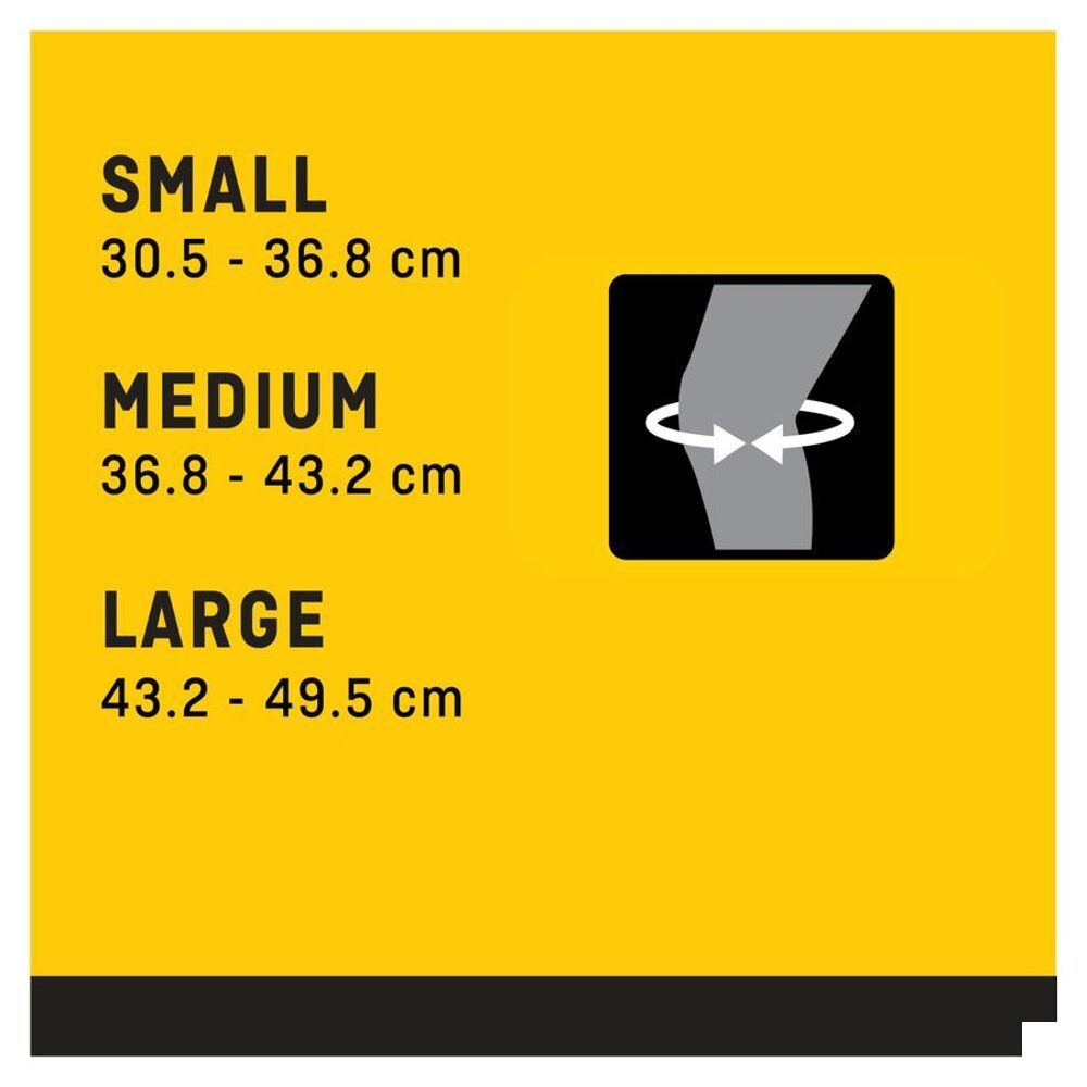 3M™ Futuro™ Sport Kniestabilisator, kniebandage op been. Grijs, met uitsparing voor de knieschijf.