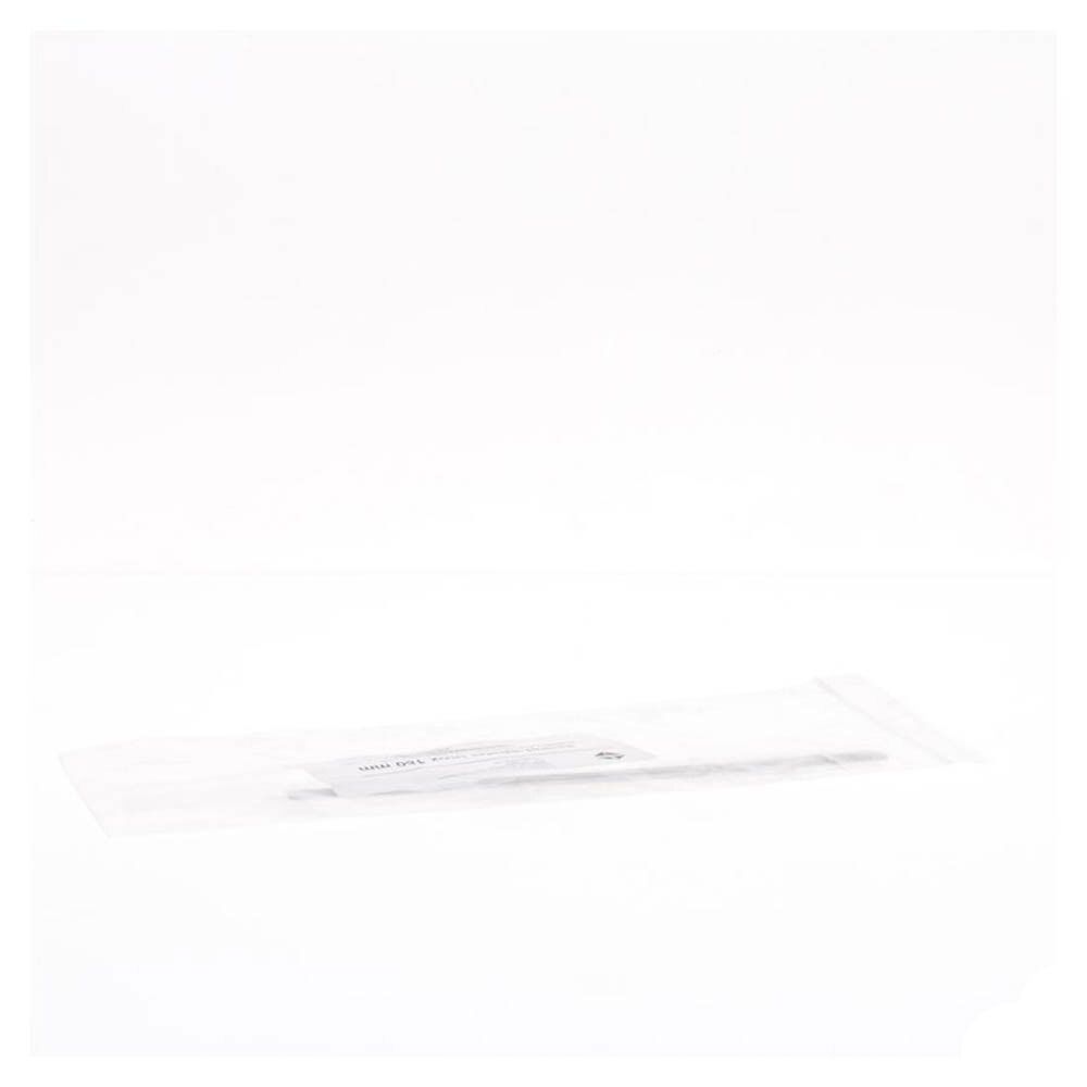 Spatule en acier inoxydable de 180 mm, dans un emballage transparent. Inscriptions sur l'emballage.